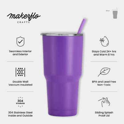 Makerflo 30 Oz Powder Coated Tumbler with Splash Proof Lid & Straw, Personalized DIY Gifts, Purple, 1 pc Image 3