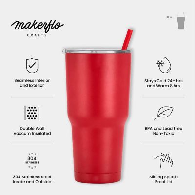 Makerflo 30 Oz Powder Coated Tumbler with Splash Proof Lid & Straw, Personalized DIY Gifts, Red, 1 pc Image 3