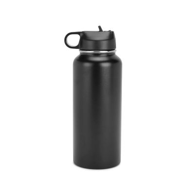 Makerflo Hydro Powder Coated Tumbler, Sipper Water Bottle With Handle, Stainless Steel Double Wall Insulated(Black, 32oz) Image 1