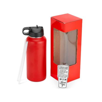 Makerflo Hydro Powder Coated Tumbler, Sipper Water Bottle With Handle, Stainless Steel Double Wall Insulated,(Red, 32oz) Image 1