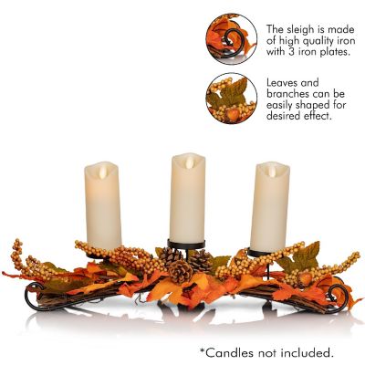 Maple Leaves Candle Holder - Thanksgiving Fall Harvest Themed Candleholder Centerpiece Decorations with Pinecones and Acorns Image 3