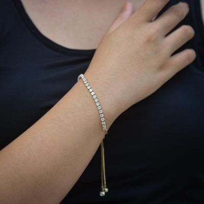 Maya's Grace Adjustable Cubic Zirconia Tennis Bracelet for Women Diamond Like Slider Bracelet in Gold Image 1