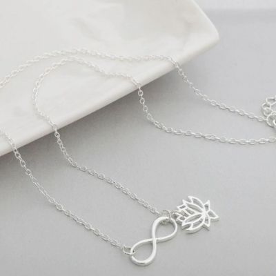 Mayas Grace Stainless Steel Infinity Lotus Lariat Y Necklace Silver Image 1