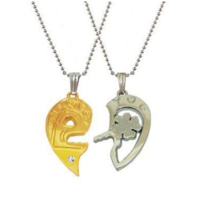 Maya's Grace Two Piece Heart Key Locking I Love You Pendant and Necklaces For Couples - Gold and Silver Image 1