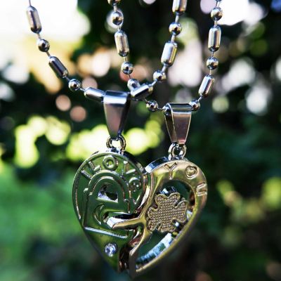 Maya's Grace Two Piece Heart Key Locking I Love You Pendant and Necklaces For Couples - Gold and Silver Image 2