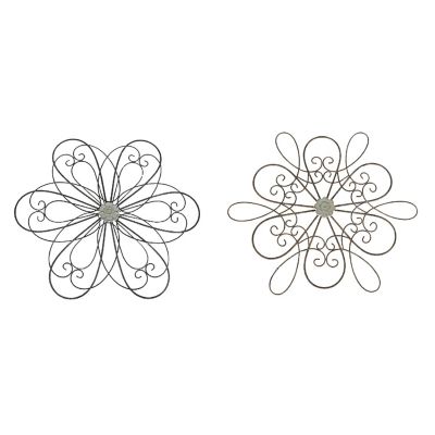 Mayrich 30 Inch Rustic Wood Metal Flower Sculpture Wall Hanging Art Home Decor Set Of 2 Image 1