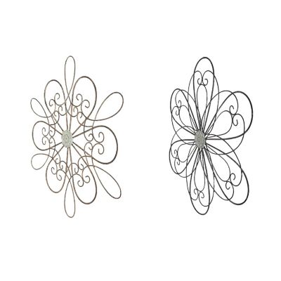 Mayrich 30 Inch Rustic Wood Metal Flower Sculpture Wall Hanging Art Home Decor Set Of 2 Image 1