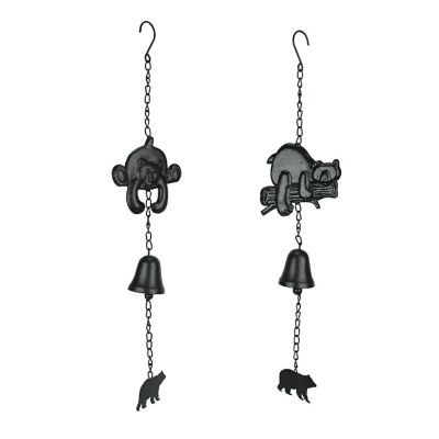 Mayrich Set of 2 Black Cast Iron Bear Wind Chime Hanging Bells Outdoor Home Cabin Decor Image 1