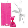 Medium Pink Cellophane Bags with White Bow Kit for 50  Image 1
