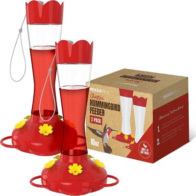 MEKKAPRO Two-Pack Outdoor Hummingbird Feeder Made from Glass, 10oz, Hanging 5 Nectar Feeding Stations, Bright Red, Backyard Feeder (10 Ounce - 2 Pack) Image 1