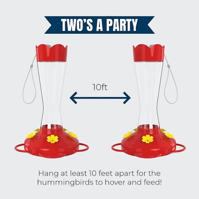MEKKAPRO Two-Pack Outdoor Hummingbird Feeder Made from Glass, 10oz, Hanging 5 Nectar Feeding Stations, Bright Red, Backyard Feeder (10 Ounce - 2 Pack) Image 3
