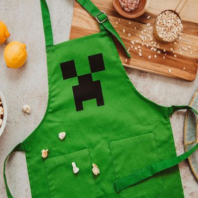 Minecraft Green Creeper Youth Kitchen Cooking Apron Image 1