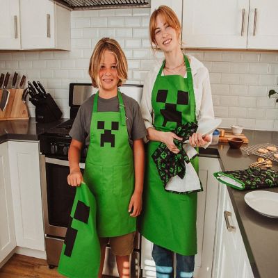 Minecraft Green Creeper Youth Kitchen Cooking Apron Image 2