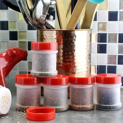 Mini Plastic Spice Jars w/Sifters (12-Pack, Red); 2 Tablespoon Capacity (1 Fluid Ounce) Spice Bottles Great for Travel, Glitter, Gifts, Favors, Etc. Image 1