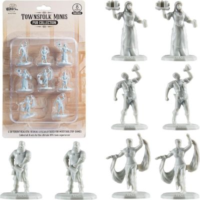 Monster Townsfolk Mini Fantasy Figures - 8pc Paintable Pub Workers Non Player Character NPC Miniatures- 1" Hex-Sized Compatible with DND Dungeons and Dragons, P Image 1