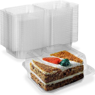 MT Product Clear Plastic Square Slice Cake Container Medium Deep - Pack of 40 Image 1