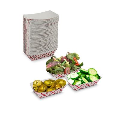 MT Products 1/4 lb Small Red and White Paper Food Trays - Pack of 100 Image 1