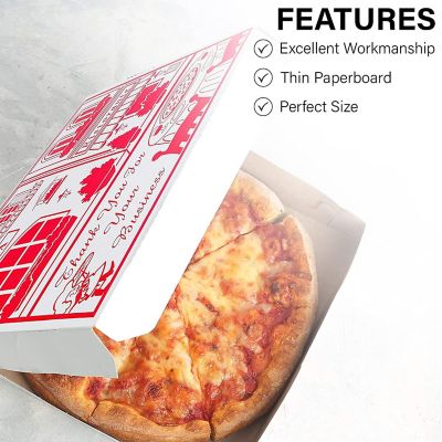 MT Products 10" x 10" x 2" White-Red Clay Coated Thin Pizza Boxes - Pack of 20 Image 2