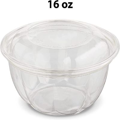 MT Products 16 oz Clear PET Plastic Salad Container with Lid - Pack of 30 Image 1
