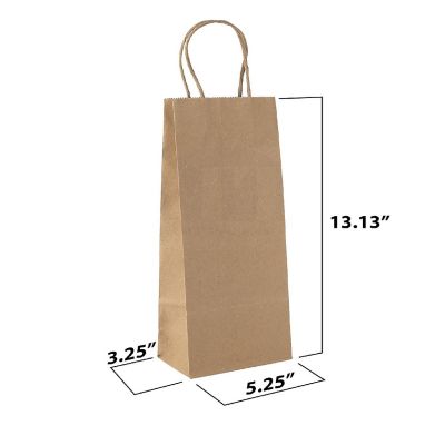 MT Products 5.25" x 3.25" x 13.13" Brown Paper Wine Bags with Handles - Pack of 12 Image 1