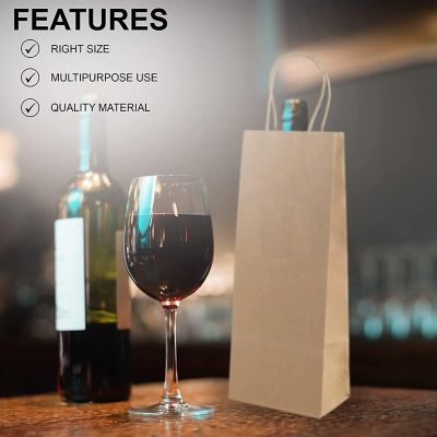 MT Products 5.25" x 3.25" x 13.13" Brown Paper Wine Bags with Handles - Pack of 12 Image 3