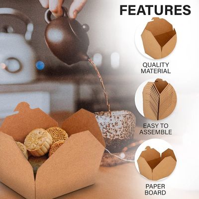 MT Products 6" x 4.75" x 2.5" Brown Paper Takeout Containers - Pack of 15 Image 2