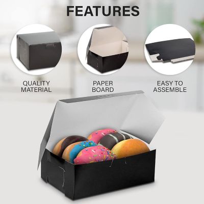 MT Products 8" x 5.5" x 3" Black Bakery Gift Boxes/Bakery Boxes - Pack of 15 Image 3