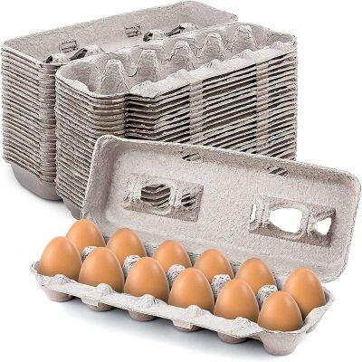 MT Products Blank Natural Pulp Paper Egg Cartons Holds 12 Eggs - 25 Pieces Image 1