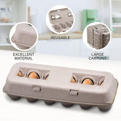 MT Products Blank Natural Pulp Paper Egg Cartons Holds 12 Eggs - 25 Pieces Image 3
