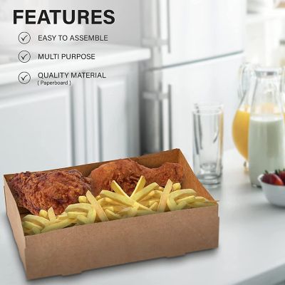 MT Products Brown Paper Food Trays for Stadiums 10.6" x 5.5" x 2.25" - Pack of 25 Image 3