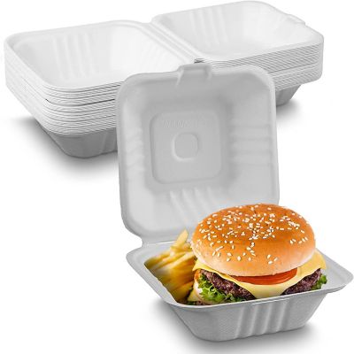 MT Products Cake Container - 6" x 6" x 3" White Molded Fiber Food To Go Containers with Lid - Pack of 30 Image 1