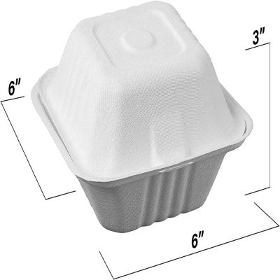 MT Products Cake Container - 6" x 6" x 3" White Molded Fiber Food To Go Containers with Lid - Pack of 30 Image 1