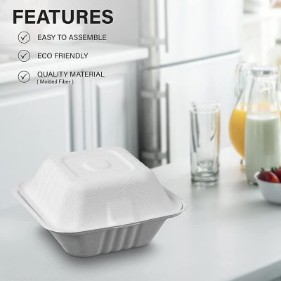 MT Products Cake Container - 6" x 6" x 3" White Molded Fiber Food To Go Containers with Lid - Pack of 30 Image 2