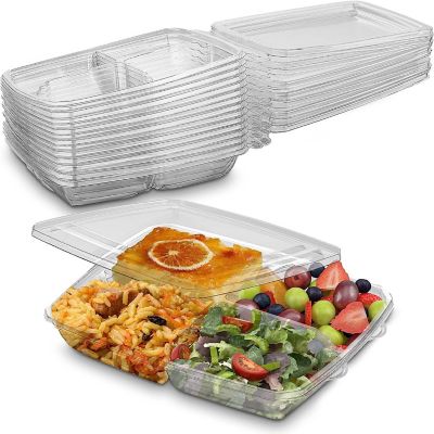 MT Products Clear Plastic 4 Compartment Bento Box -  6" x 7" Snack Containers - Pack of 15 Image 1