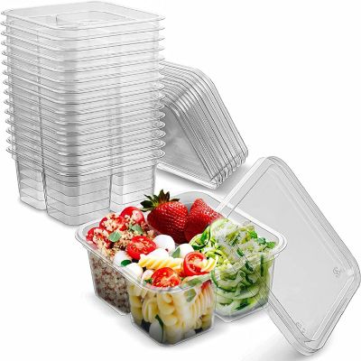 MT Products Clear Plastic 4 Compartment Bento Boxes 6" x 6" - Pack of 15 Image 1