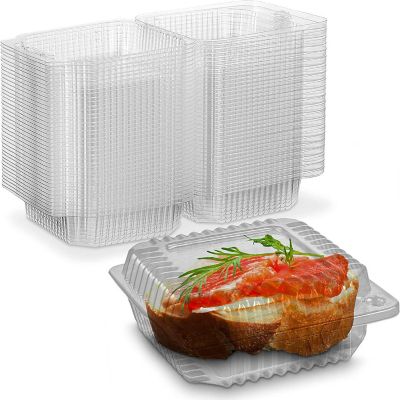 MT Products Clear Plastic Square Hinged Food Container (Shallow) - 40 Pieces Image 1