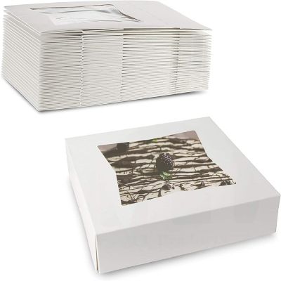 MT Products Cookie Boxes - 8" x 8" x 2.5" White Bakery Boxes with Window - Pack of 25 Image 1