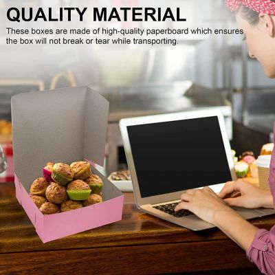 MT Products Cupcake Box - 8" x 8" x 3" Pink Bakery Boxes No-Window - Pack of 15 Image 3