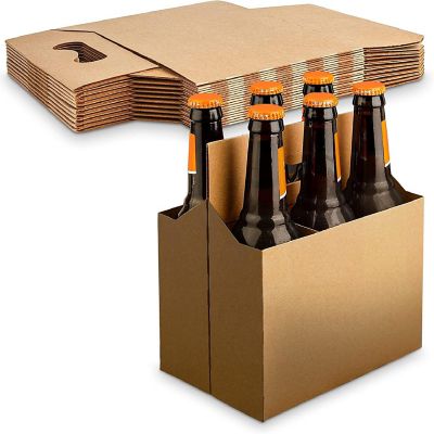 MT Products Kraft 6 Pack Cardboard Bottle Holder/Bottle Carrier with Handle - Pack of 10 Image 1