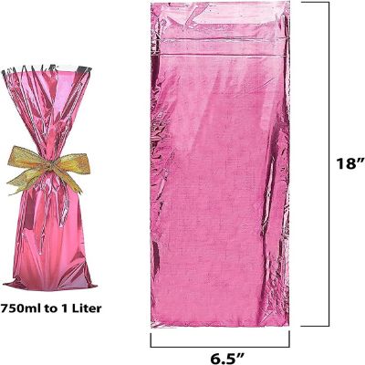 MT Products Metallic Pink Mylar Wine Gift Bags for Bottles - Pack of 25 Image 1