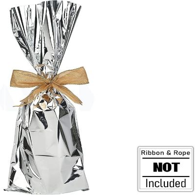 MT Products Metallic Silver Mylar Wine Gift Bags for Bottles - Pack of 25 Image 2