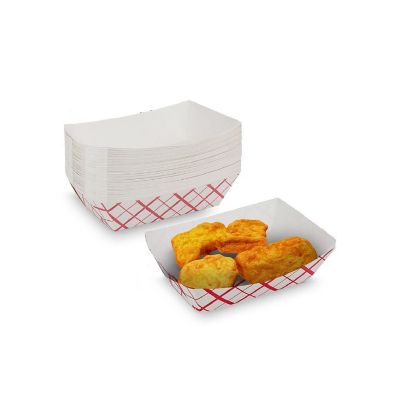 MT Products Paper Food Trays - 1/2 lb Red and White Nacho Trays - Pack of 100 Image 1