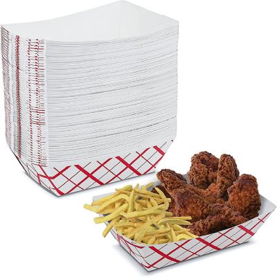 MT Products Paper Food Trays - 5 lb Red and White Nacho Trays - Pack of 50 Image 1