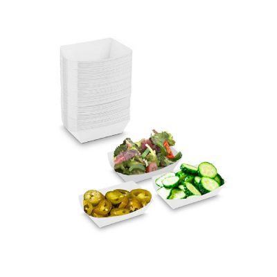 MT Products Paper Food Trays - 6 oz White Disposable Nacho Trays - Pack of 100 Image 1