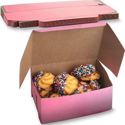 MT Products Pink Cookie Box - 8" x 5.5" x 4" Bakery Boxes No-Window (Pack of 15) - Made in the USA Image 1