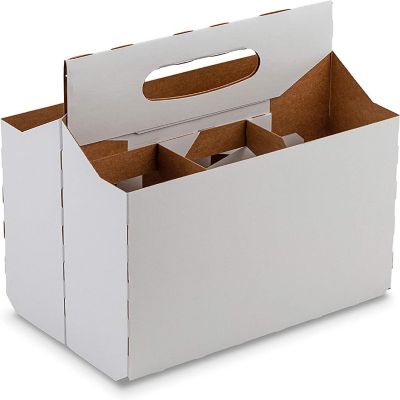MT Products White 6 Pack Cardboard Beer/Soda Bottle Carrier with handle - 10 Pieces Image 1