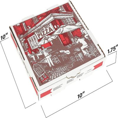 MT Products White and Red B-Flute Pizza Boxes 10" x 10" x 1.75" - Pack of 10 Image 1