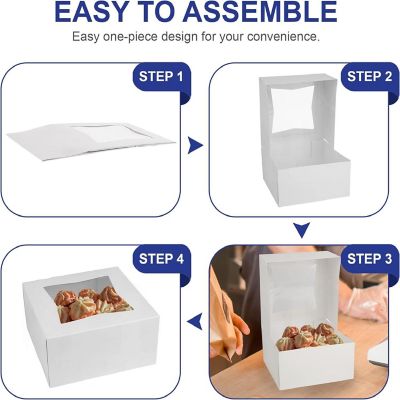 MT Products White Cupcake Boxes - 6"  x 6"  x 3" Auto Pop-up Bakery Boxes with Window - Pack of 10 Image 2