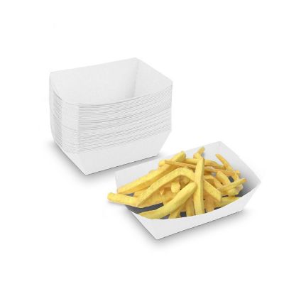 MT Products White Paper Food Trays - 1 lb Disposable Nacho Trays - Pack of 100 Image 1