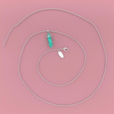 Natural Gemstone Crystal Pendants and Silver Necklace Turquoise Image 1